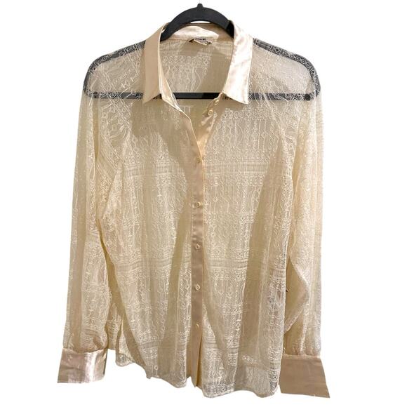 Jason Wu Lace Button Front Shirt Satin Detailing Ivory, size M - Picture 1 of 8